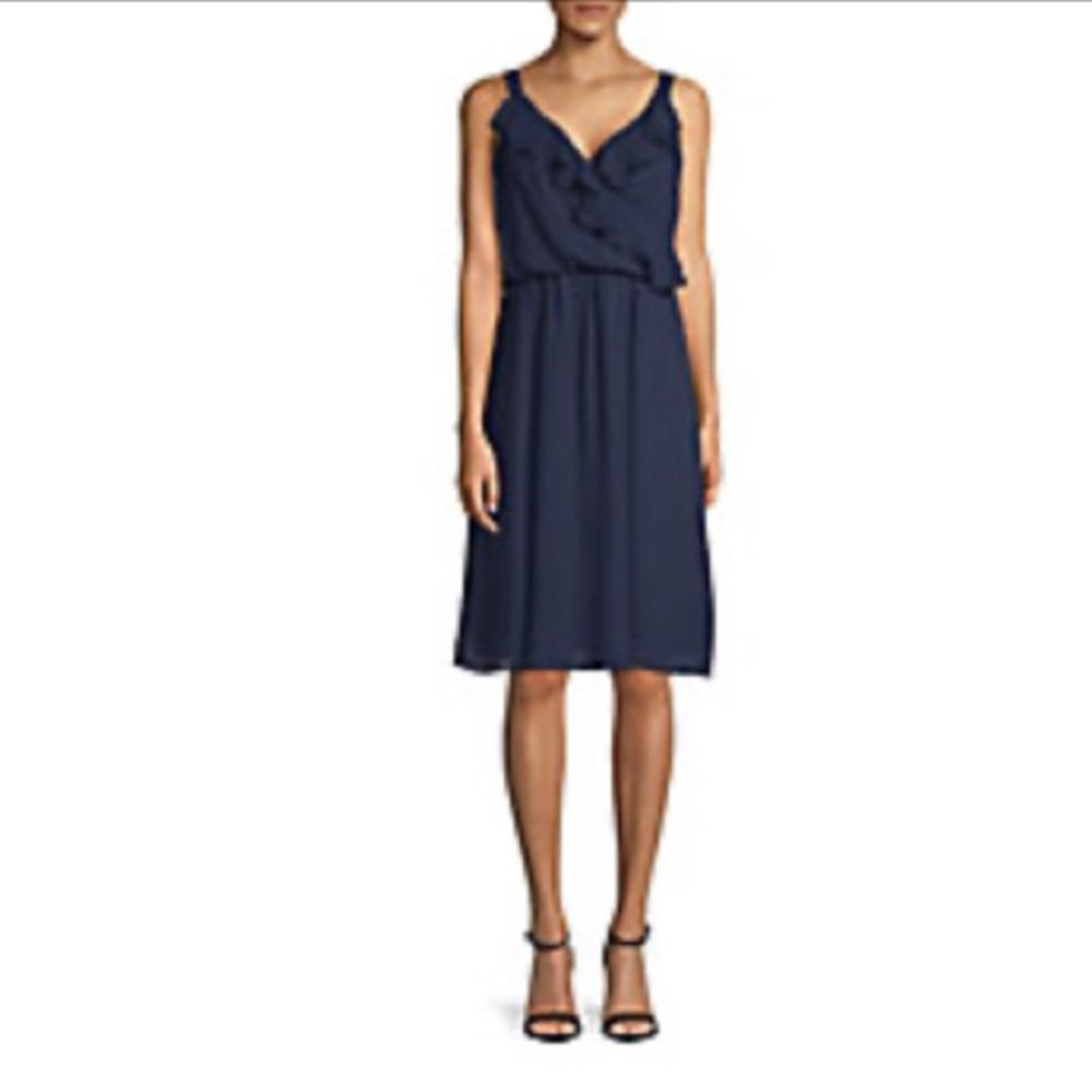 NWT Chaps by Ralph Lauren Navy Chiffon Midi Dress
